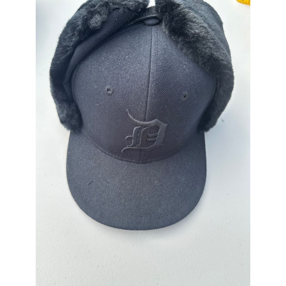 Hatco Detroit Tigers Black Faux Fur Ear Flap Fitted Hat Mens Large 7 1/2-7 5/8 - Picture 3 of 9